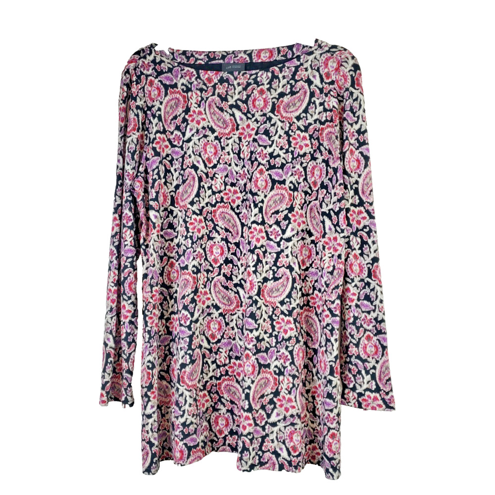 J Jill Wearever Collection Large Womens‎ Top Tunic Black Floral Stretch